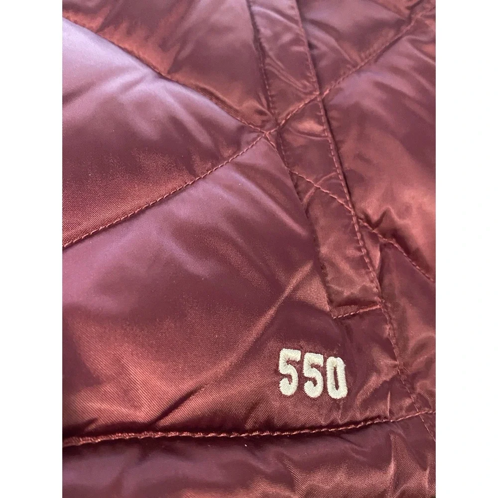 North Face Women's Sm 550 Puffer Vest Maroon Red Goose Down Full Zip Pocket‎